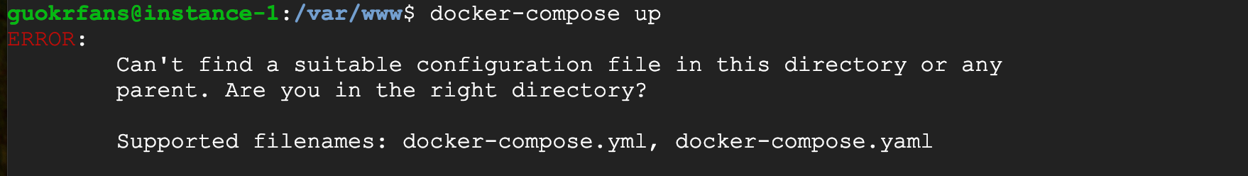 2019-1-22 Docker "Can't find a suitable configuration file" Solution