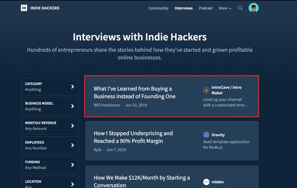 2019-6-13 总结 IndieHacker: IntroCave / Intro Maker